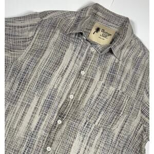 Vintage Silk Circa 1969 Shirt Mens Medium Button Up Gray White Stripped‎ Squares